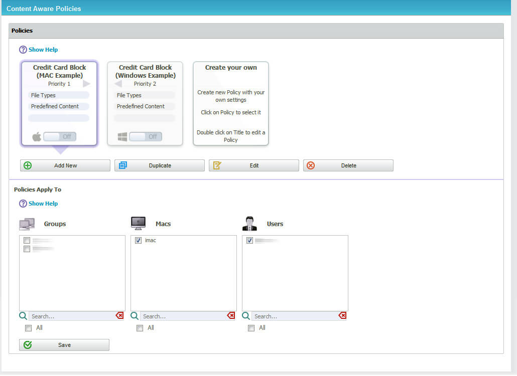 Endpoint Protector 4 - Ecran Controle des contenus
